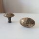 Pair of antique oval door handles in solid gold-plated brass.