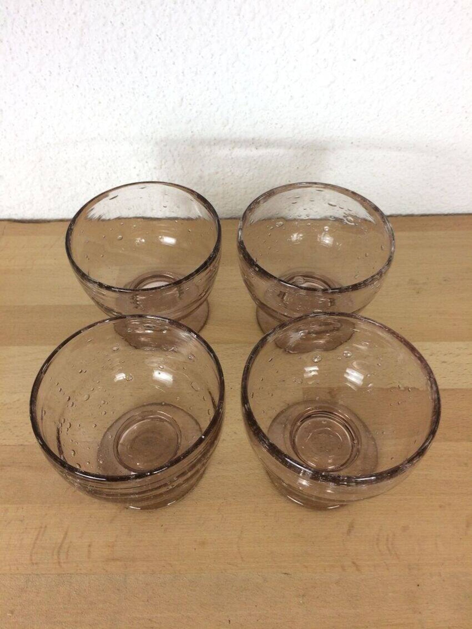 4 vintage pink bubble glass bowls