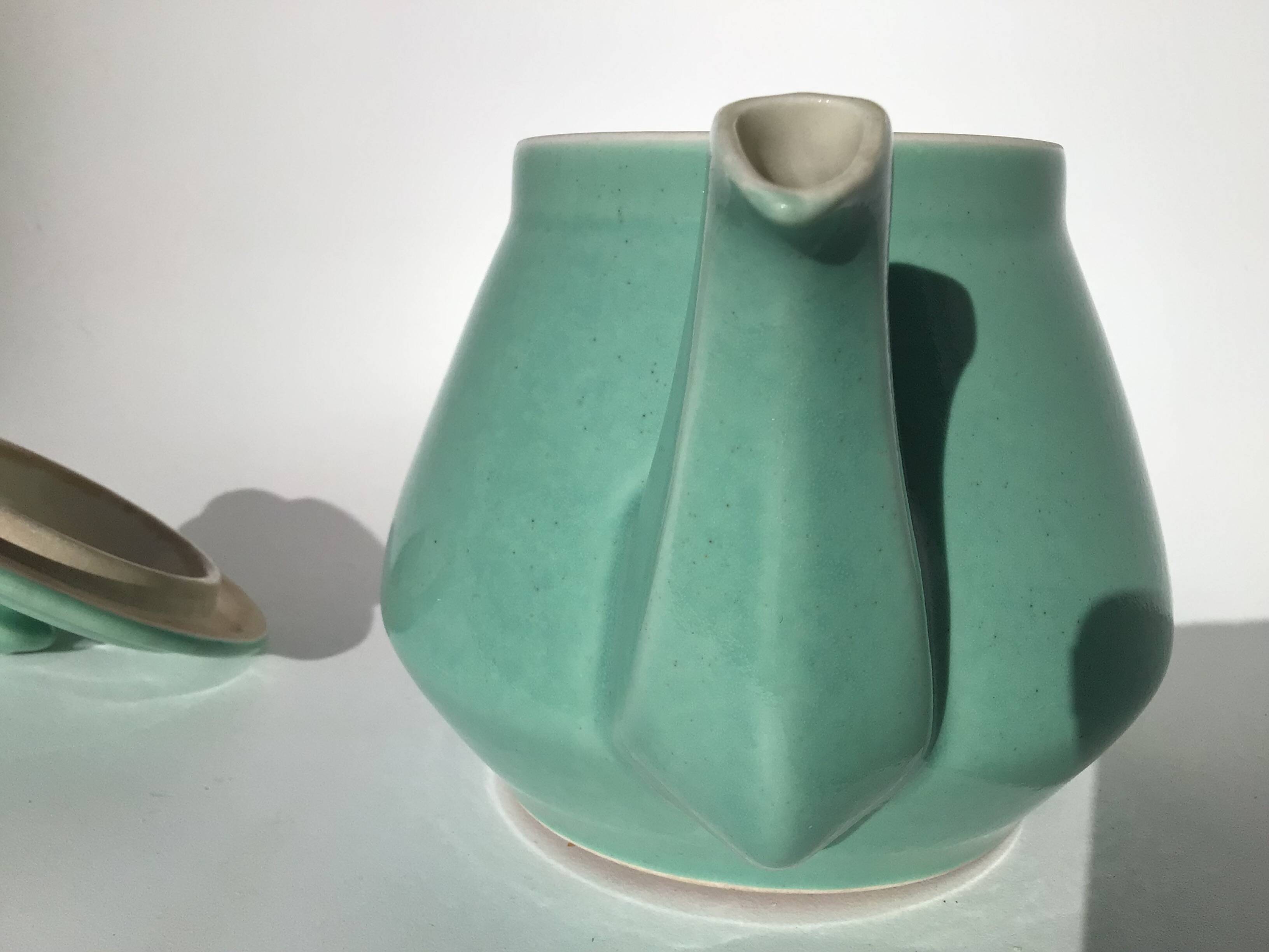 Art deco blue green stoneware teapot