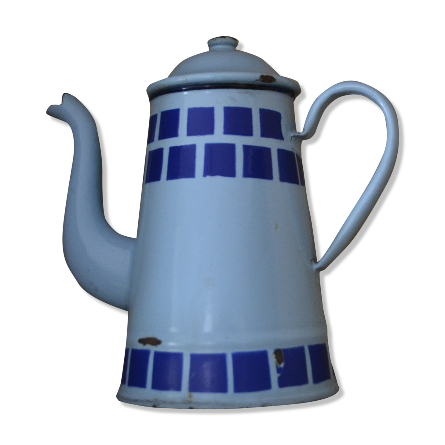 Cafetière bleue en tôle émaillée