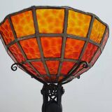 Large Art Deco Red Stained Glass Floor Lamp