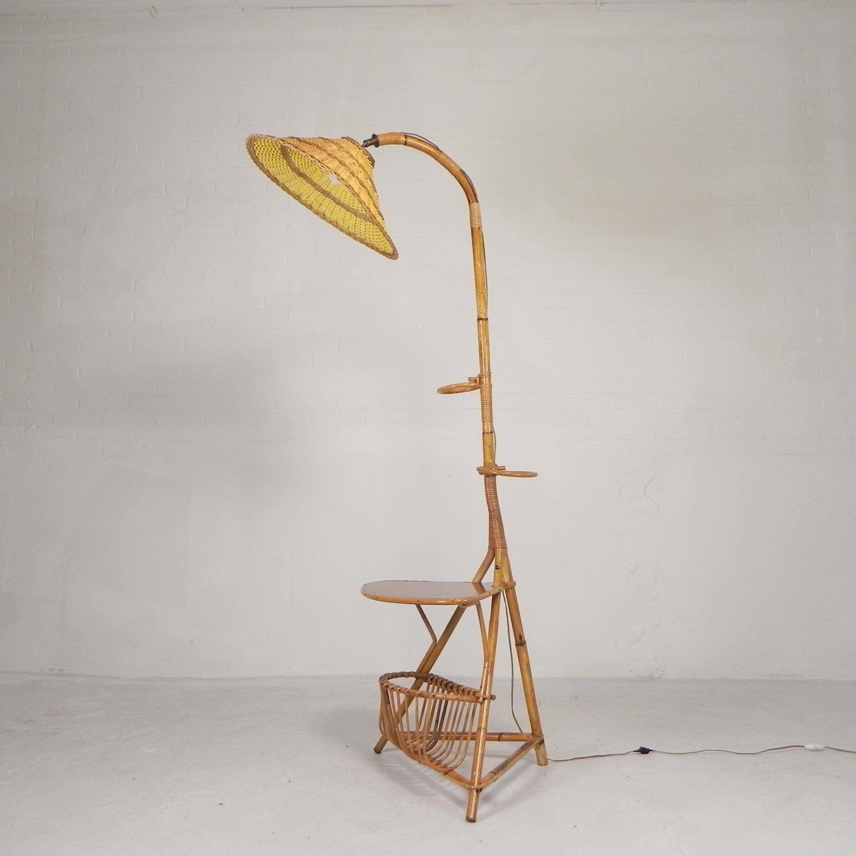 Bamboo floor lamp, 1950s