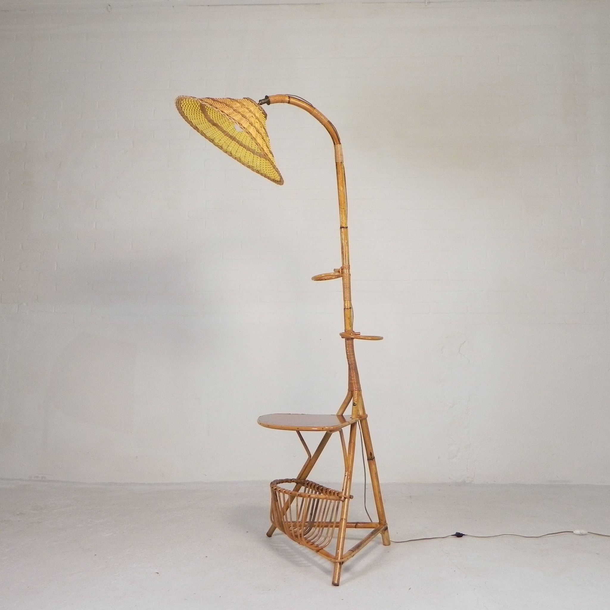 Lampe sur pied en bambou, années 1950