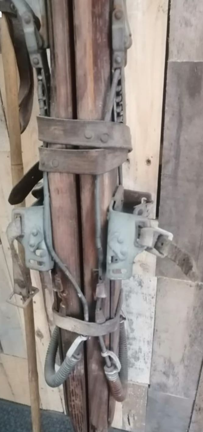 Pair of wooden ski & vintage ski poles year 1940