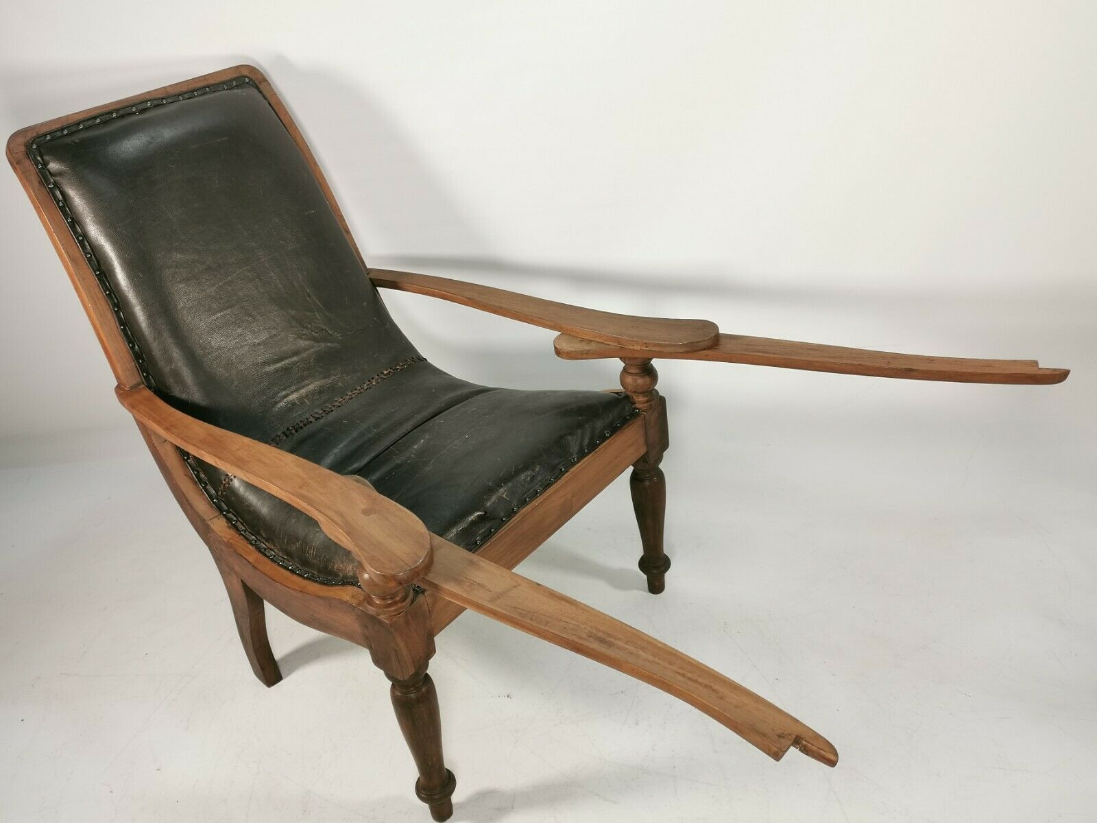 Antique 19th Century Restored British Colonial Plantation Chair Leather Seat