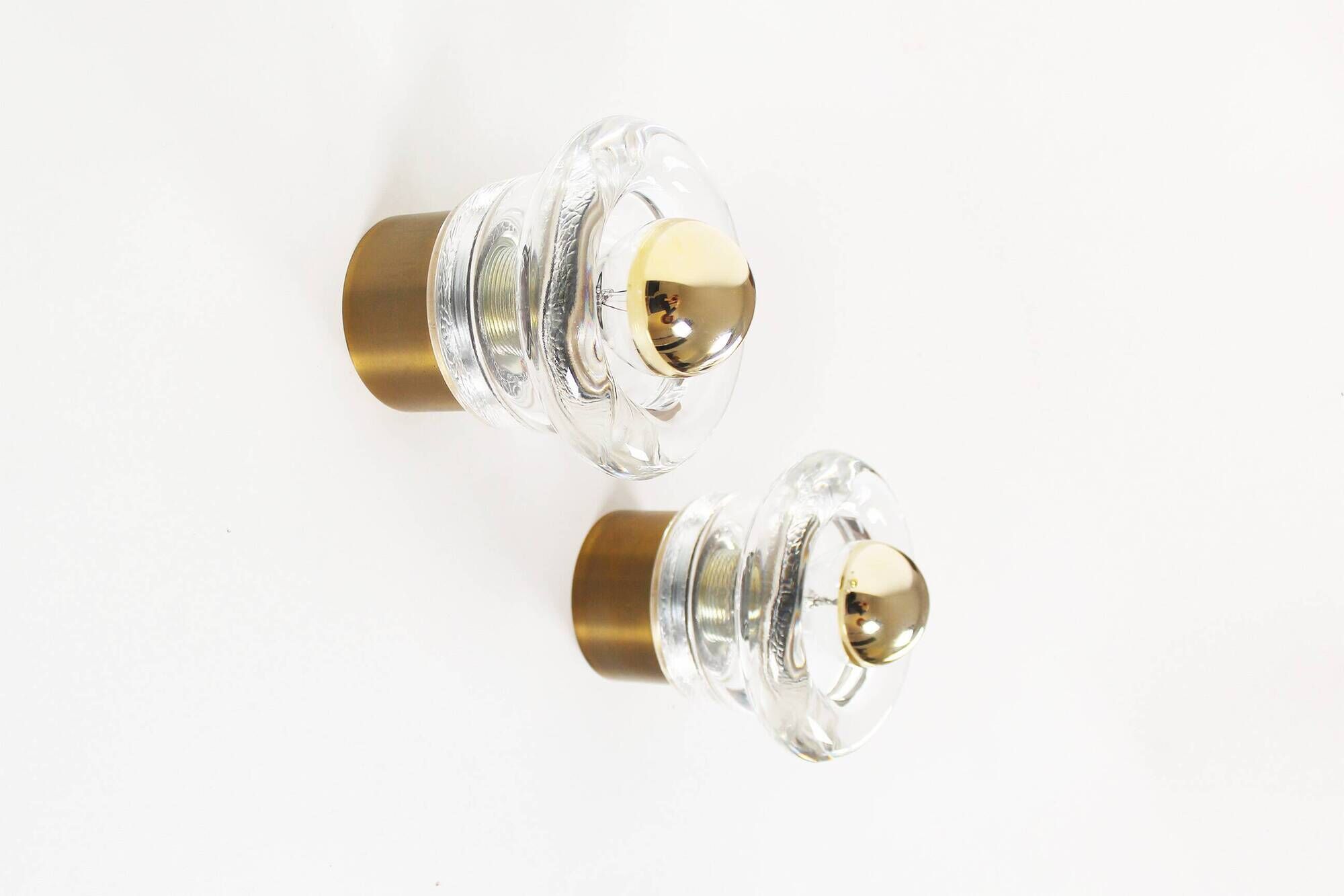 Pair of ice glass and brass wall lamps by Cosack Leuchten