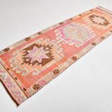 Soft Orange & Pink Star Pattern Handmade Wool Runner Rug, 99x338 Cm