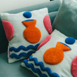 Housse de coussin en laine fait main orange vase 45 x 45 cm