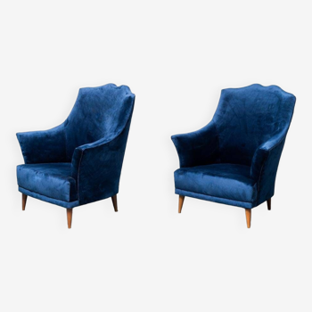 Pair of blue velvet armchairs