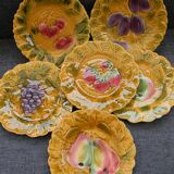 6 assiettes en barbotine fruits Sarreguemines