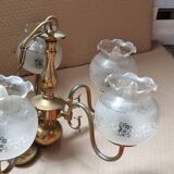 Lustre en laiton vintage avec globes en verre