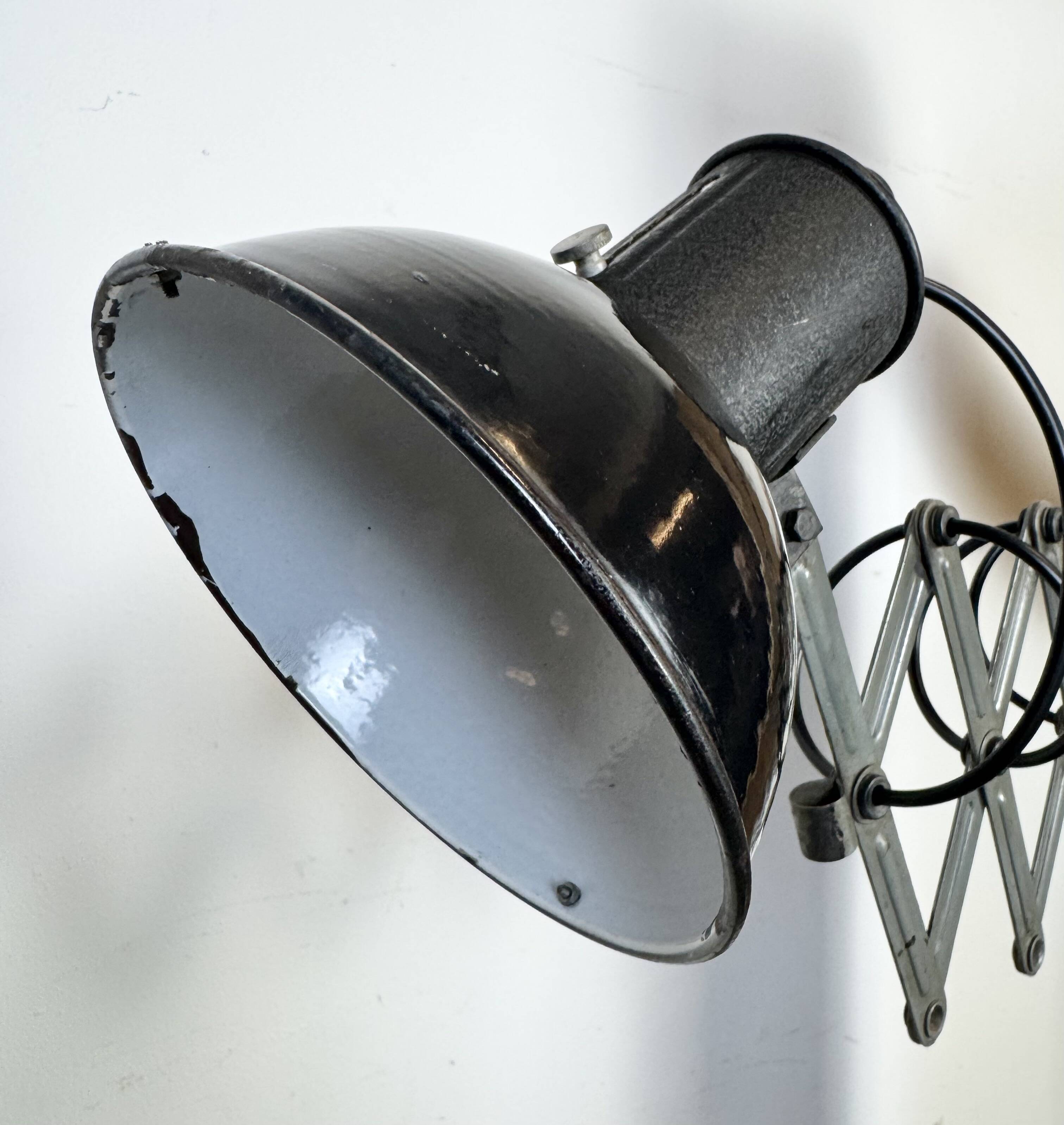 Industrial Black Enamel Scissor Wall Lamp, 1950s