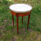 Antique hot water bottle table, Louis XVI style marble top