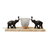 Veilleuse art déco éléphants bronze et marbre