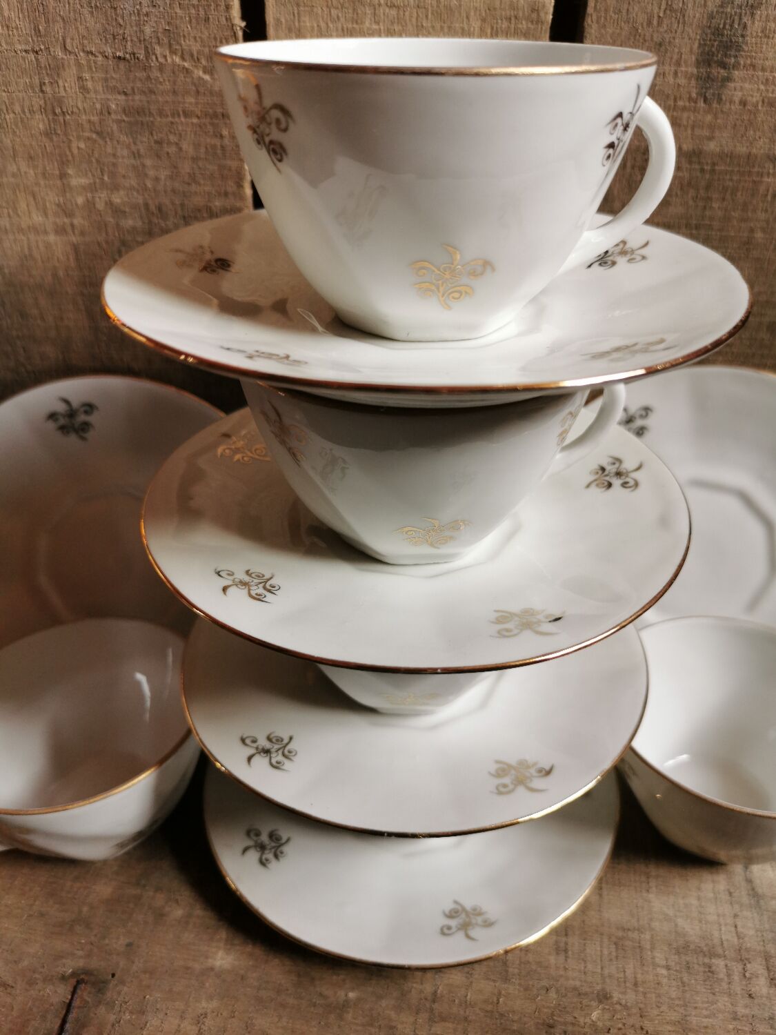 Vintage porcelain cups, white & gold