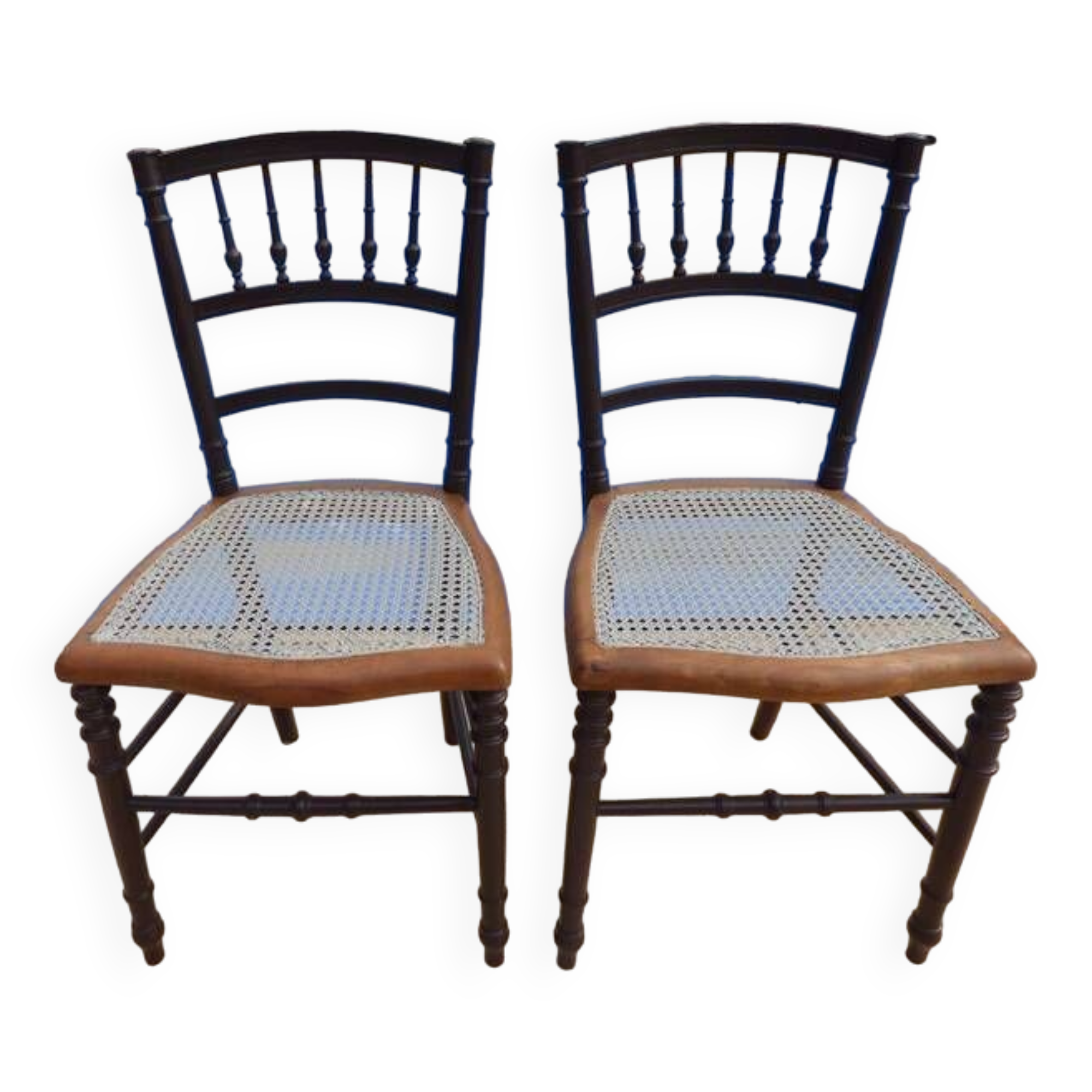 Two quality wooden cane chairs totally relooked