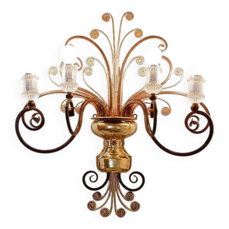 Wrought iron and glass wall light in the style of Maison Baguès
