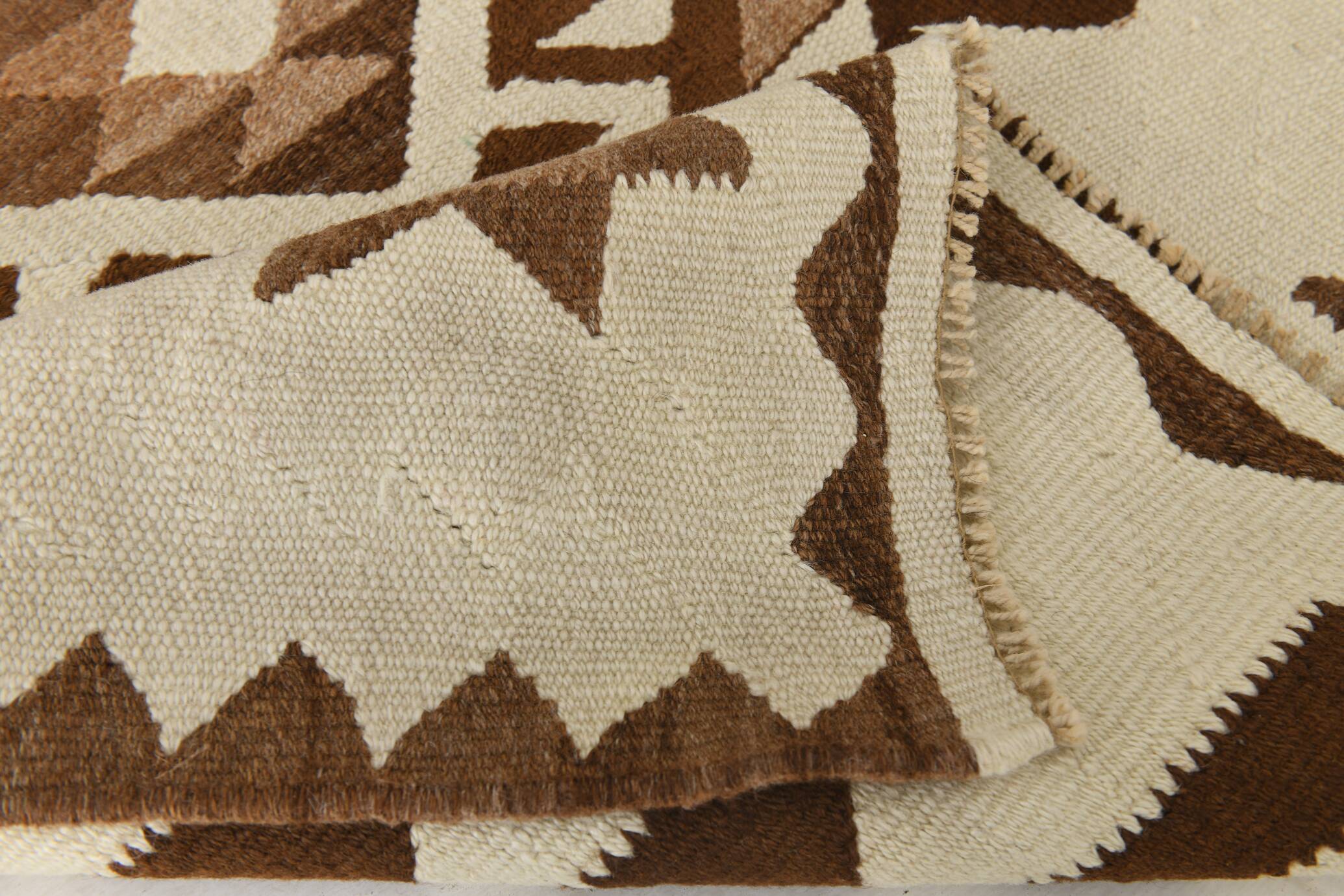 3x12 Vintage Beige & Brown Kilim Runner Rug, 95x373Cm