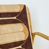 Rattan armchair and fabric, France 60s