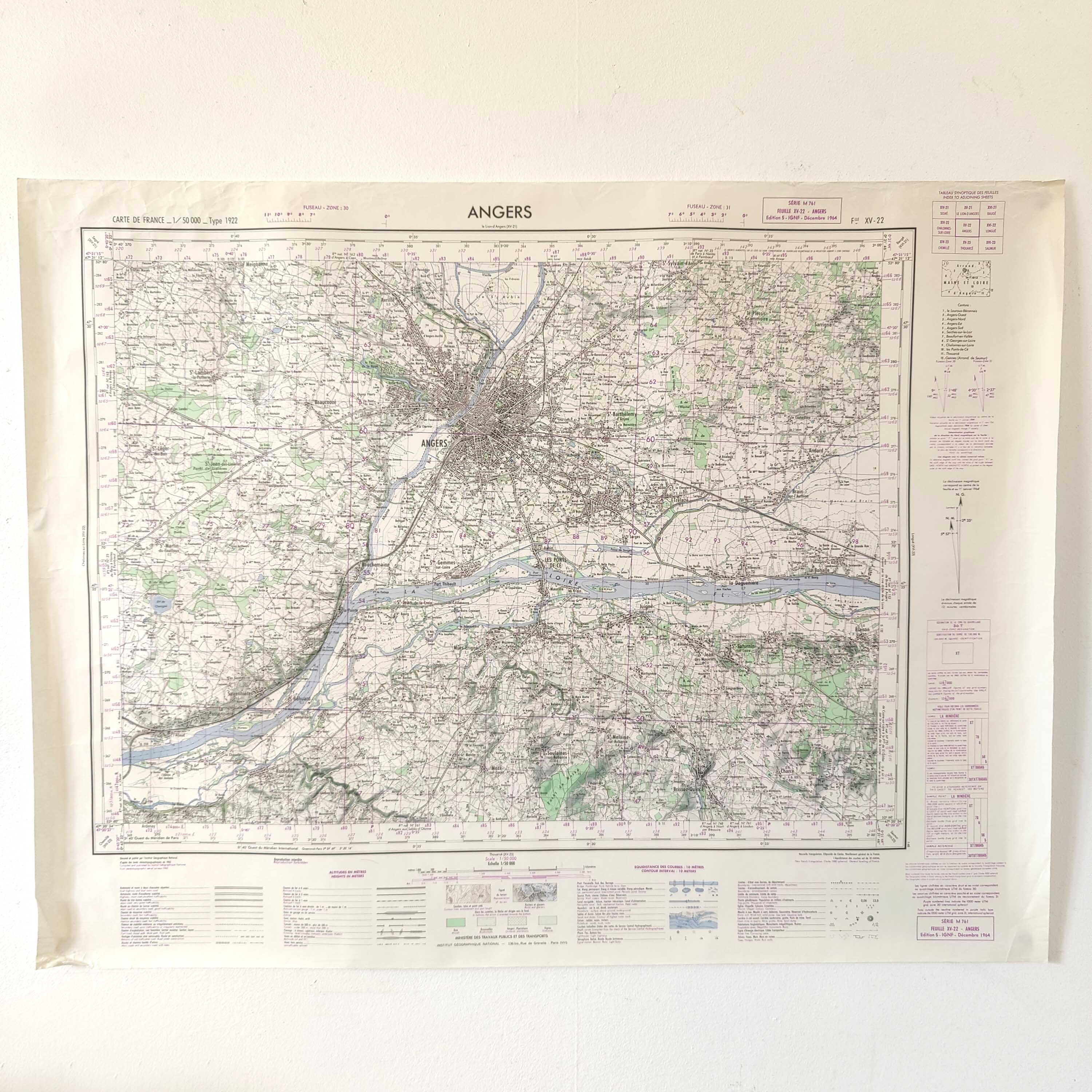 Carte vintage Angers 73x55cm
