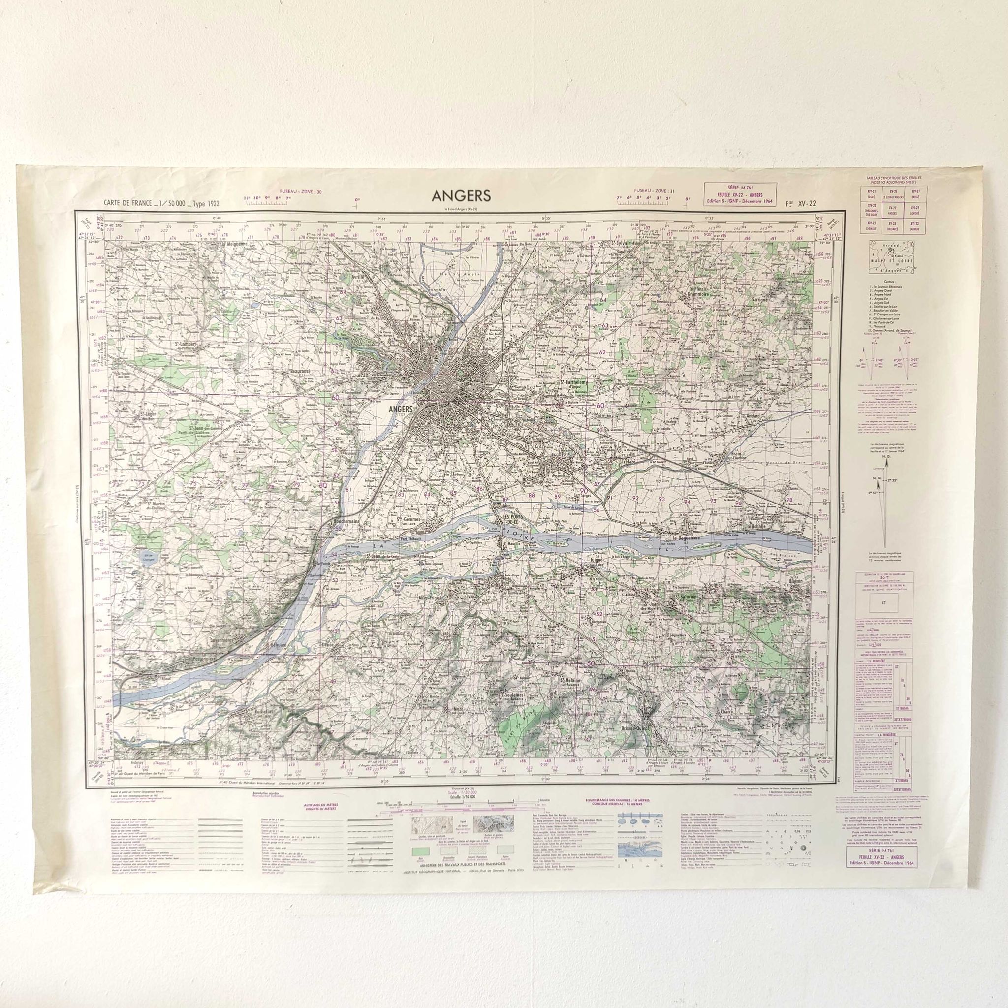Carte vintage Angers 73x55cm