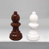1970s Gorgeous Brown and White Chess Set in Volterra Alabaster Handmade. Ma