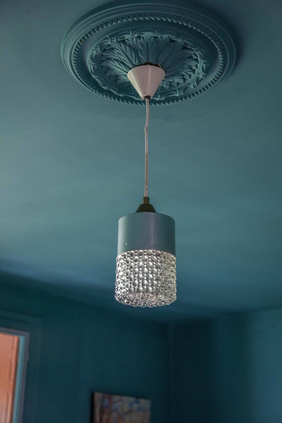 Vintage pendant light, glass and metal pendant light, ceiling lamp, interior decoration