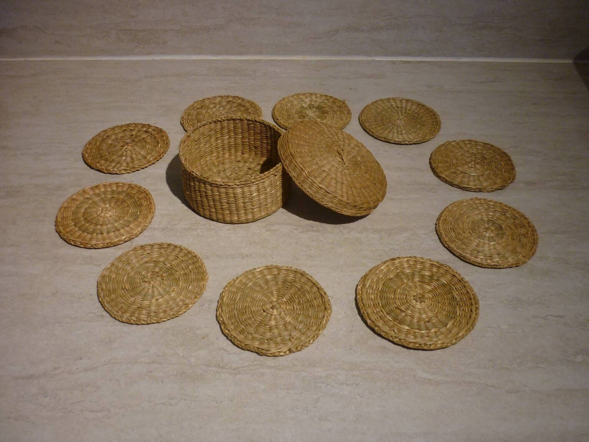 10 coasters in their wicker box