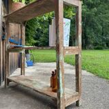 Teak shelves with a green patina
