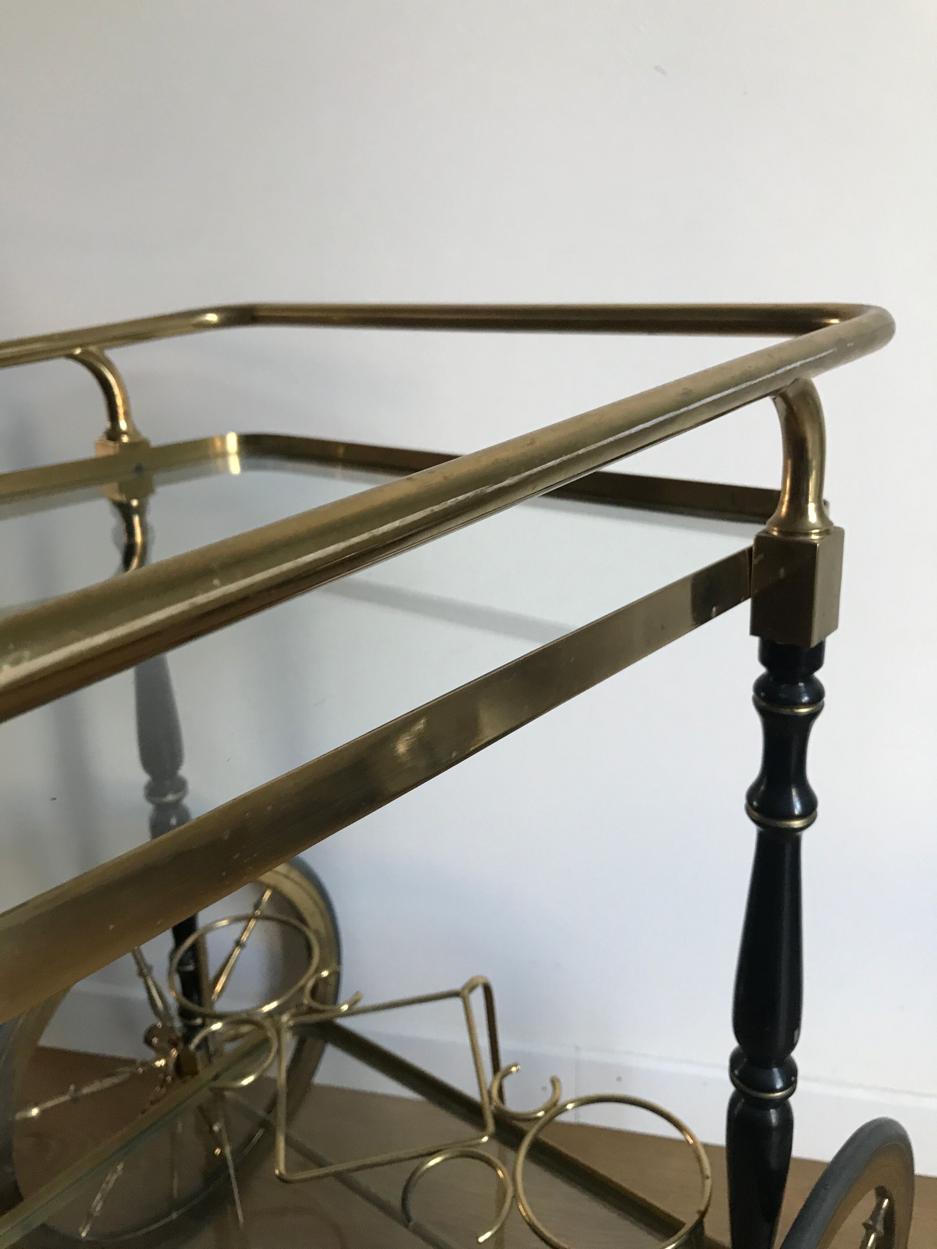 Vintage rolling golden and black dessert in brass and glass