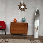 Superbe commode vintage en teck – Design élégant & poignées métal noir