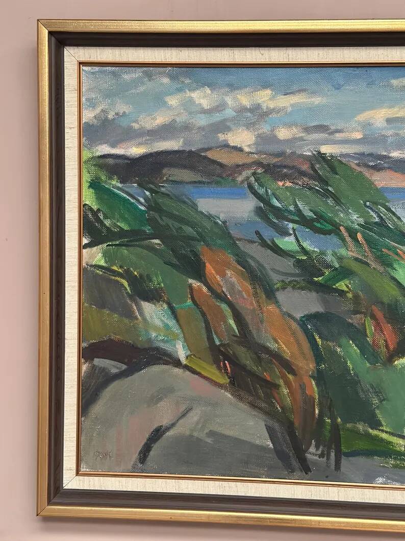 Large original Swedish oil on canvas – "Rocky Shore" – Signed – vintage and framed – 91 × 70 cm (35.8 in × 27.6 in)