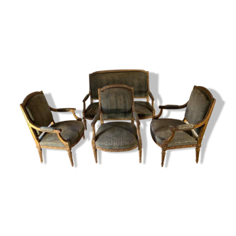 Complete living room: 1 sofa and 3 19th century armchairs