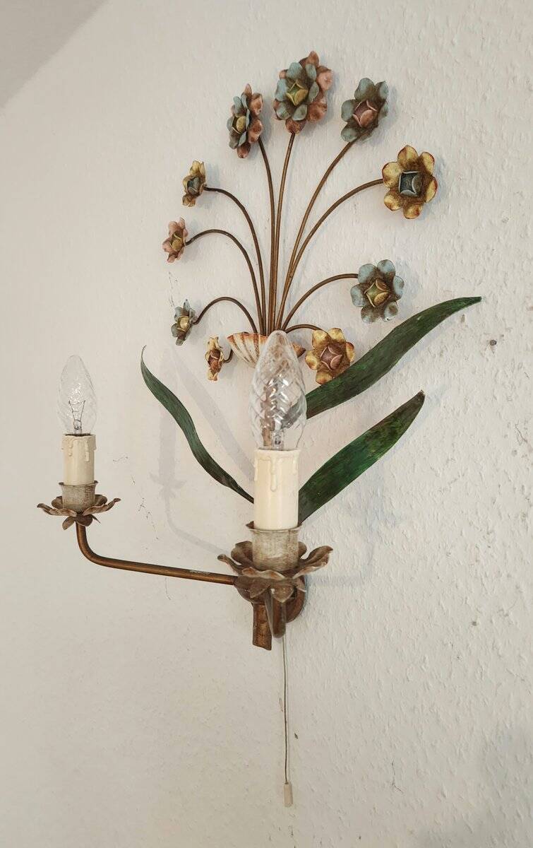 XL Vintage Mid-Century handmade 2 light bouquet wall lamp Italy 1950-1970
