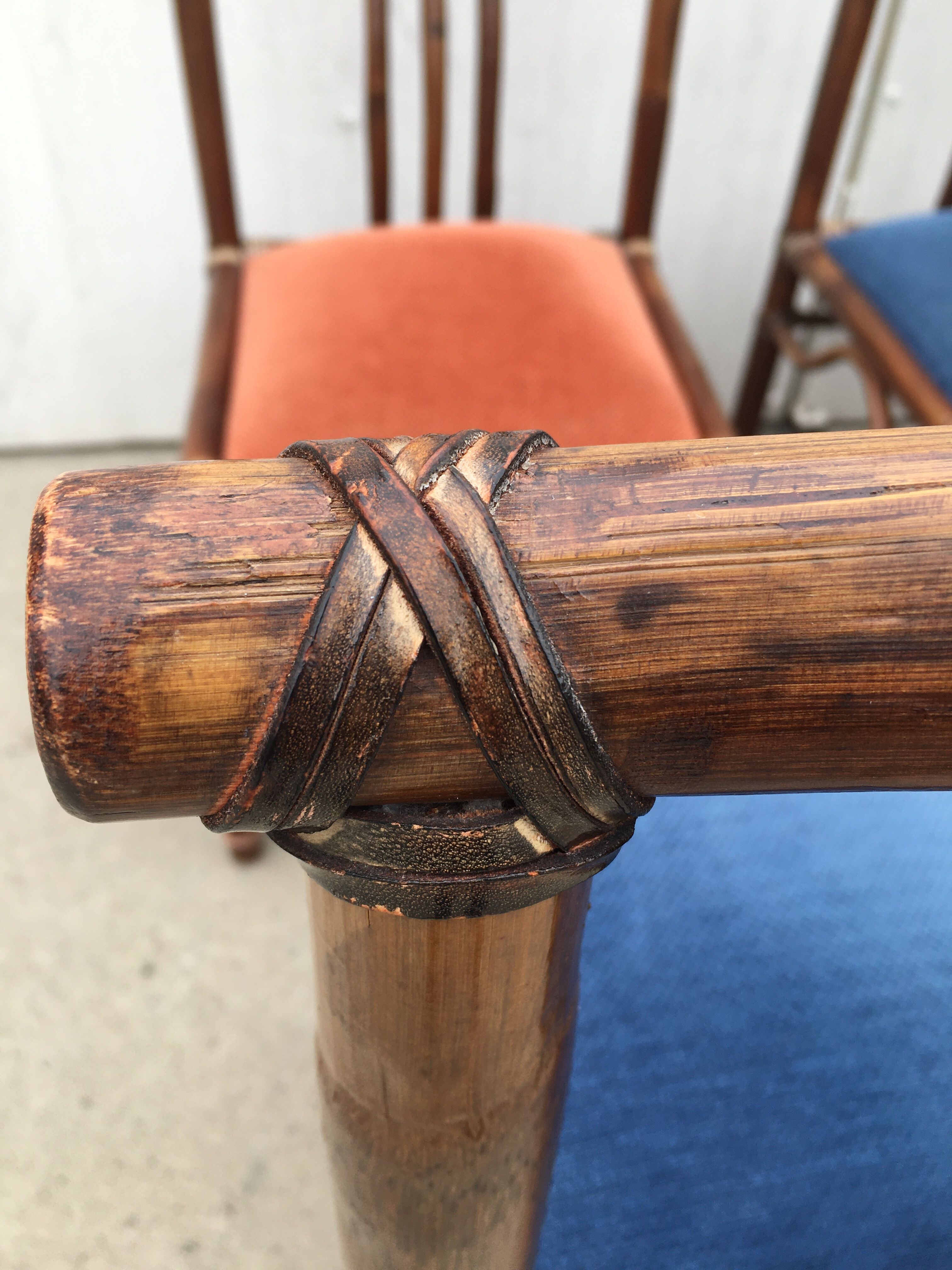 6 bamboo leather chairs 1980