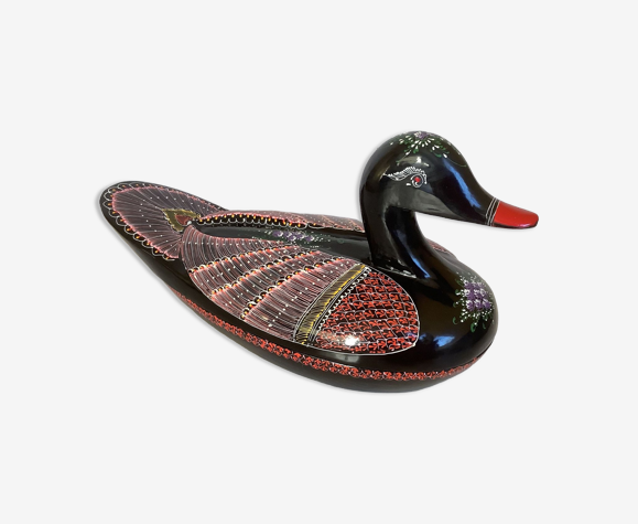 Ancienne boîte canard bois laqué peint finement