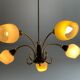 Art deco chandelier 6fires in brass, black metal and opaline