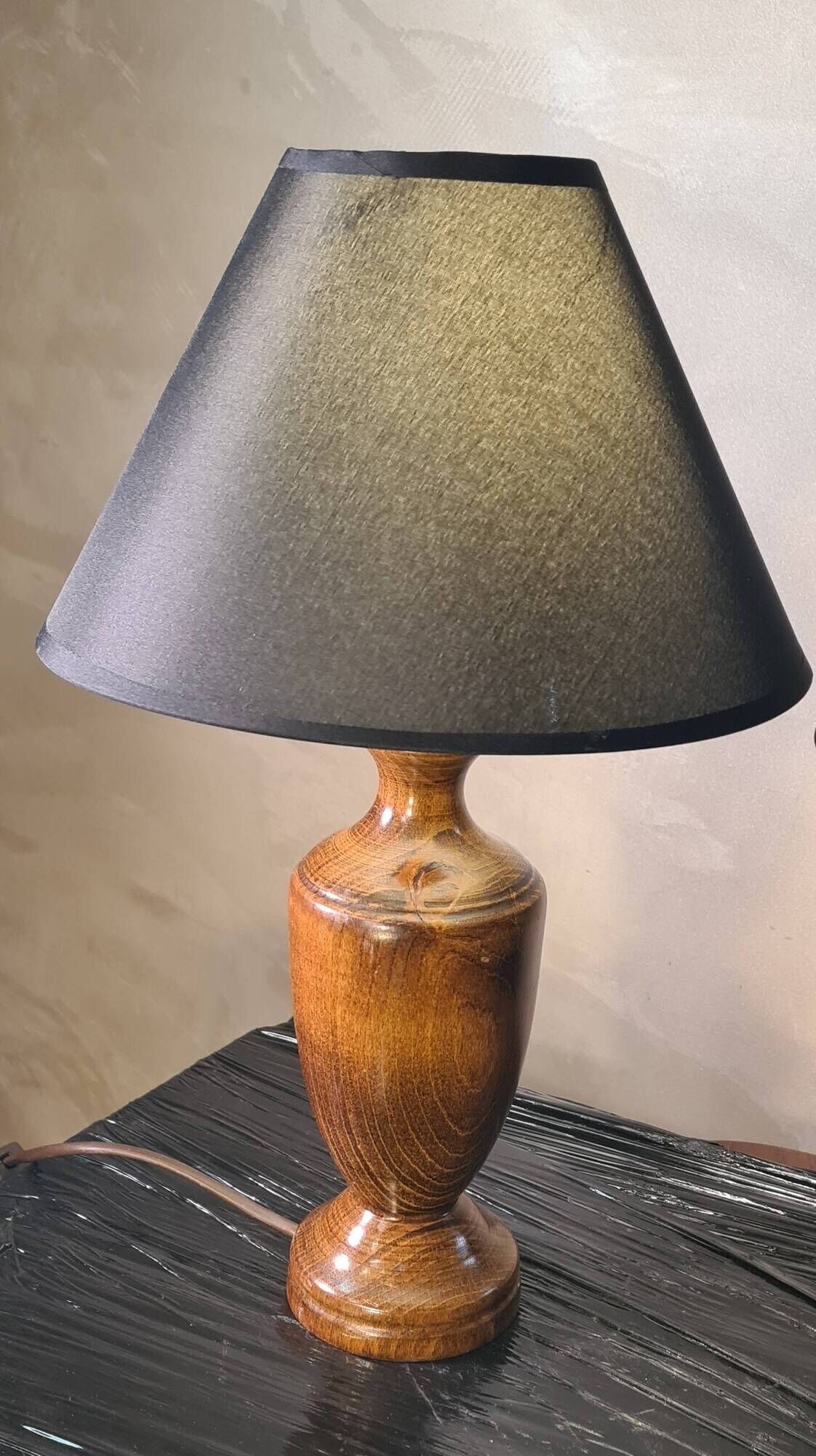 Pair of scandinavian design bedside lamps in turned wood elec ok 48x25