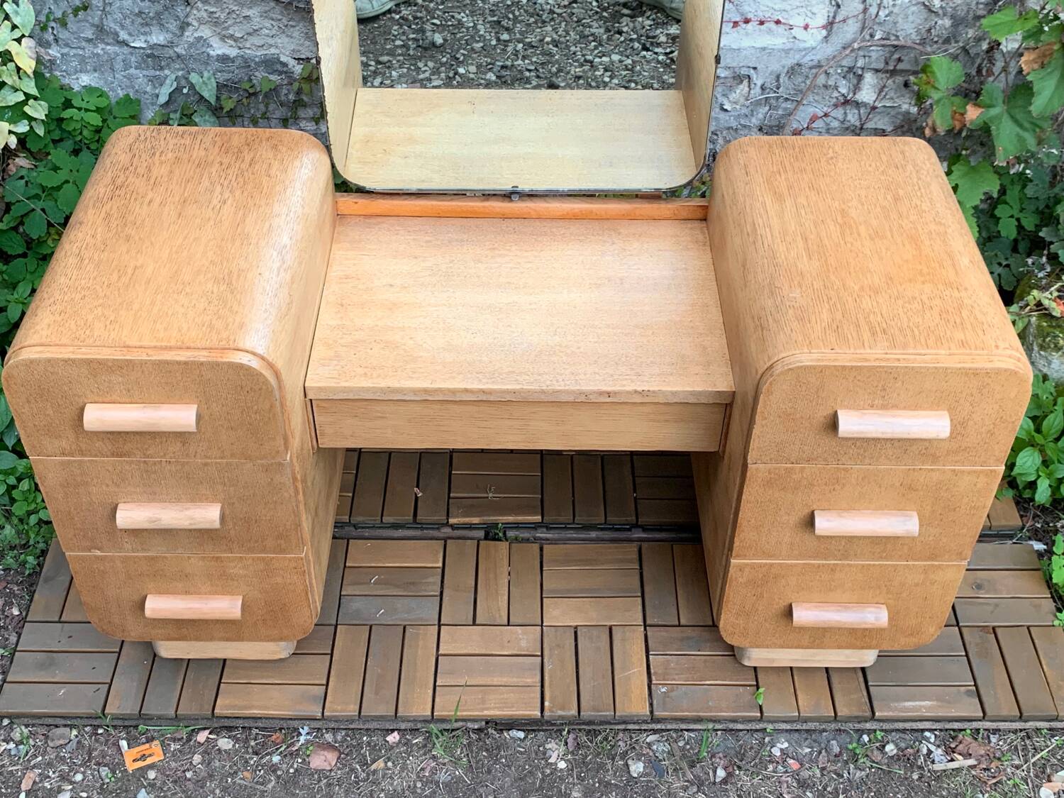 Art Deco dressing table in raw oak produced by Tatra Nabytok Czechoslovakia 1950
