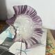 Antique tulip lampshade in transparent glass with a purple rim.