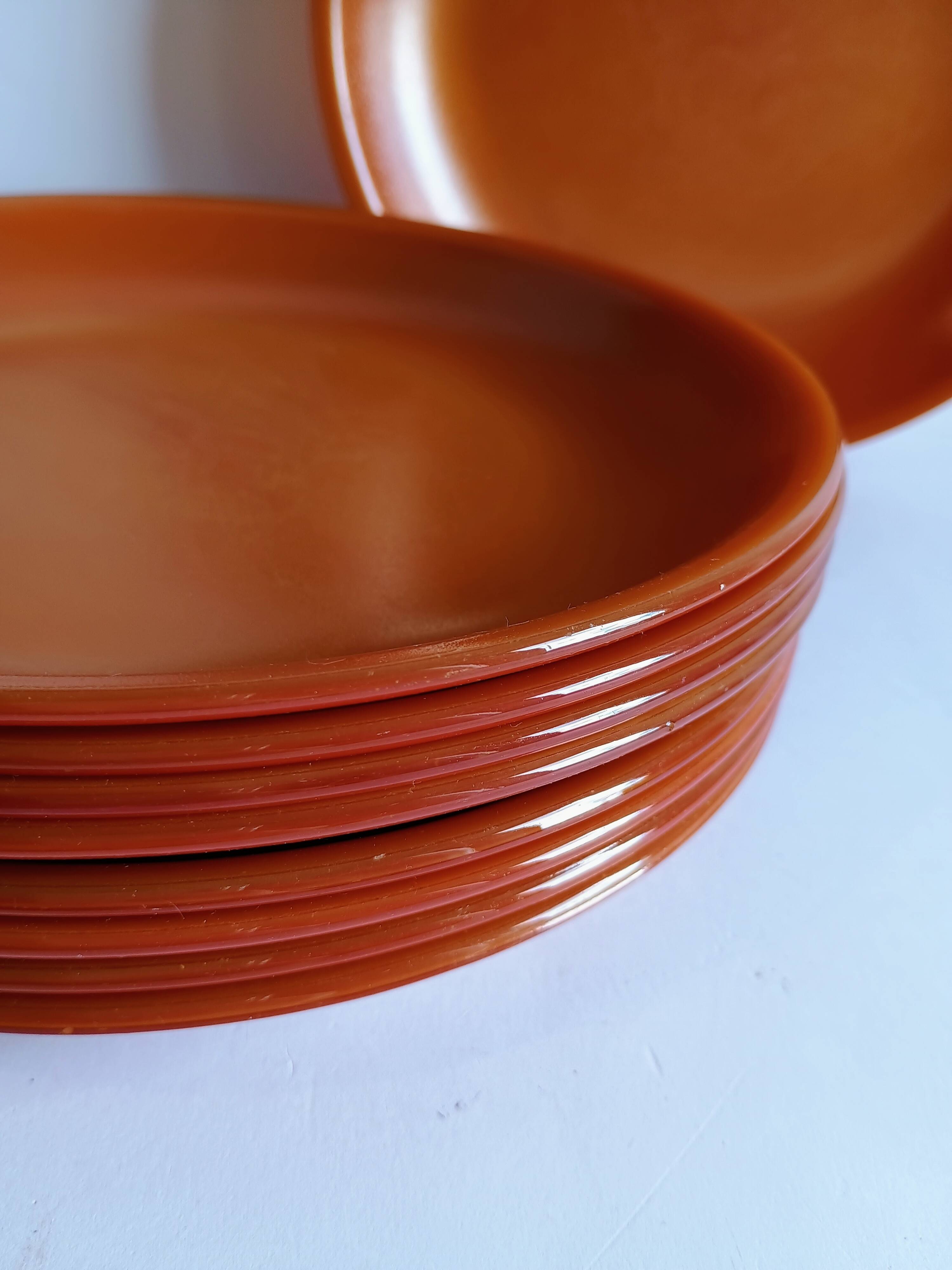 Set of 9 vintage opaline brown plates