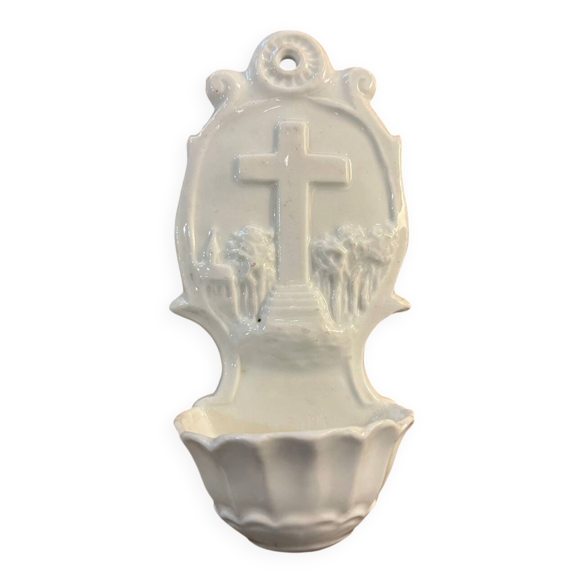 Porcelain holy water font, 19th century.