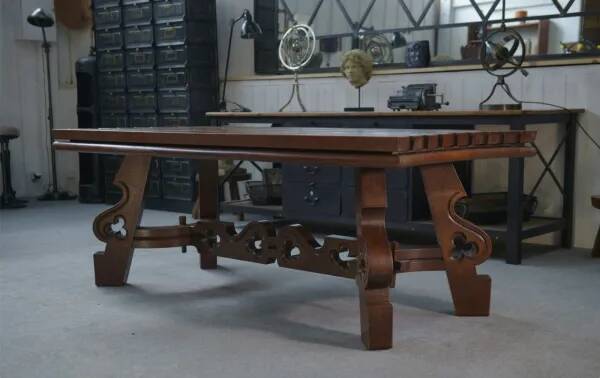 Rustic oak table with ceramic inlays by a student of Joseph Savina 1950s