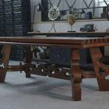 Rustic oak table with ceramic inlays by a student of Joseph Savina 1950s
