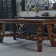 Rustic oak table with ceramic inlays by a student of Joseph Savina 1950s