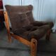 Small Scandinavian pine and velvet armchair