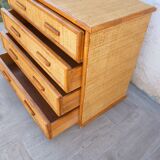 Vintage rattan bamboo chest of drawers