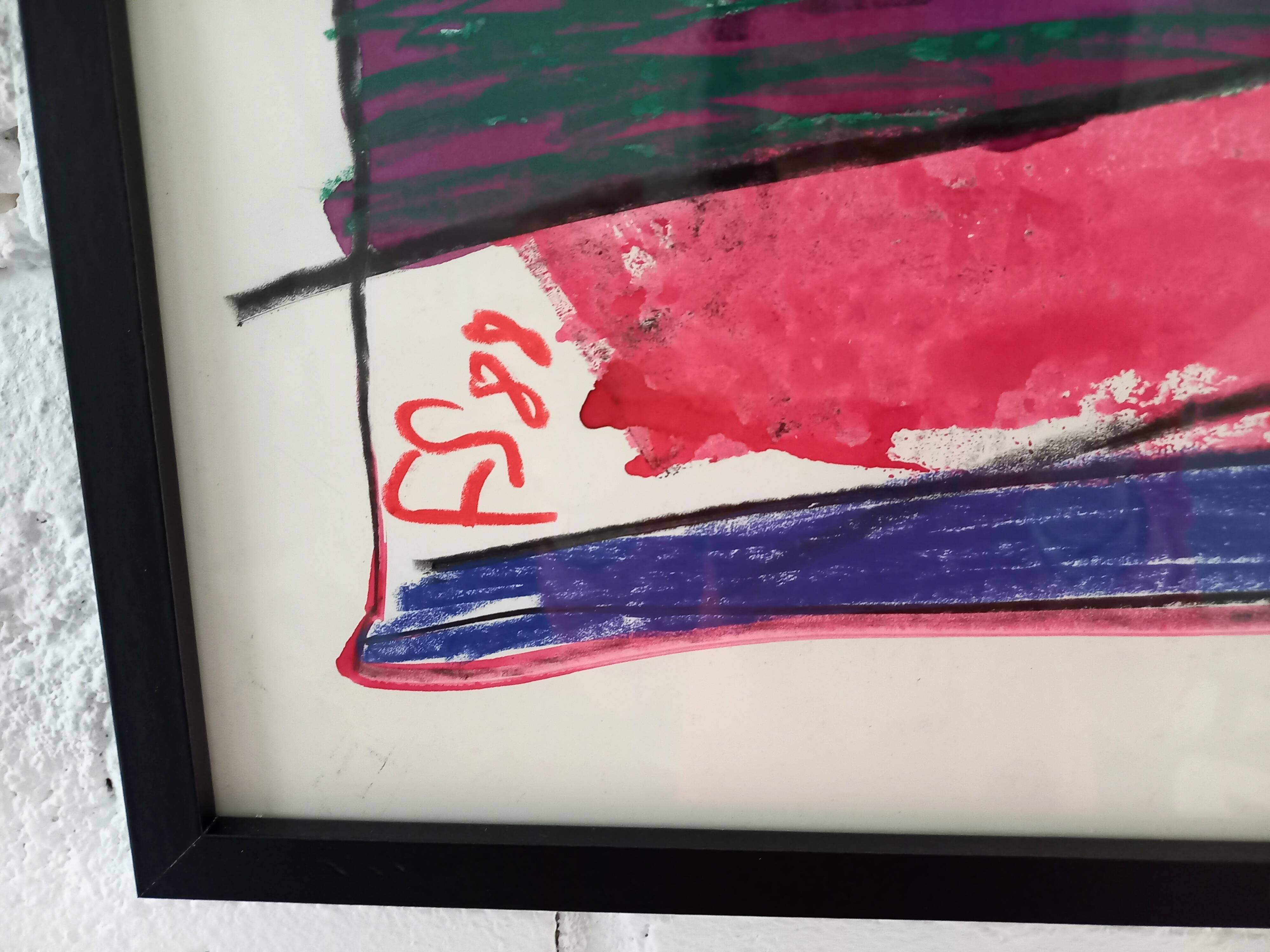 Vintage illustration by the Swiss artist Frédéric Schütz, signed FS 88, 1988, under frame