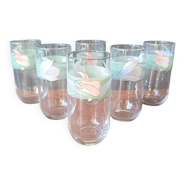 6 verres à eau luminarc modèle Bahamas motif Palluy vintage