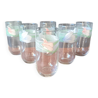 6 Luminarc Bahamas model water glasses with vintage Palluy pattern